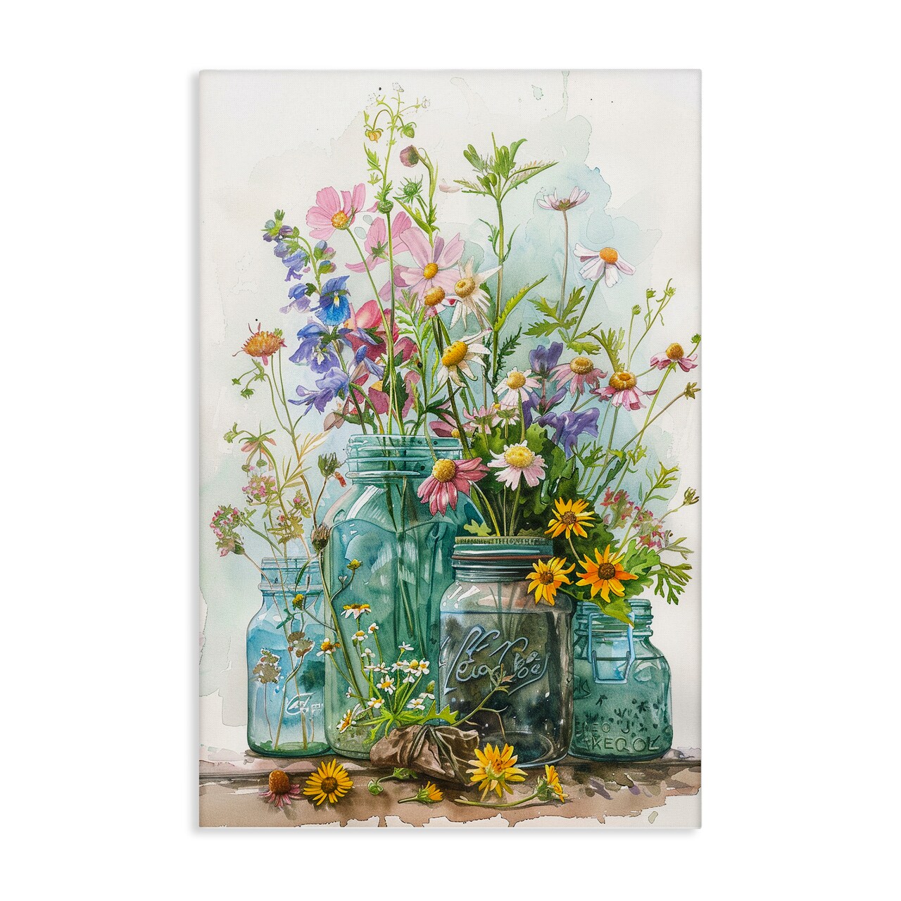 Stupell Industries Bright Garden Blooms Jars Canvas Wall Art Design by Franklyn Gregory